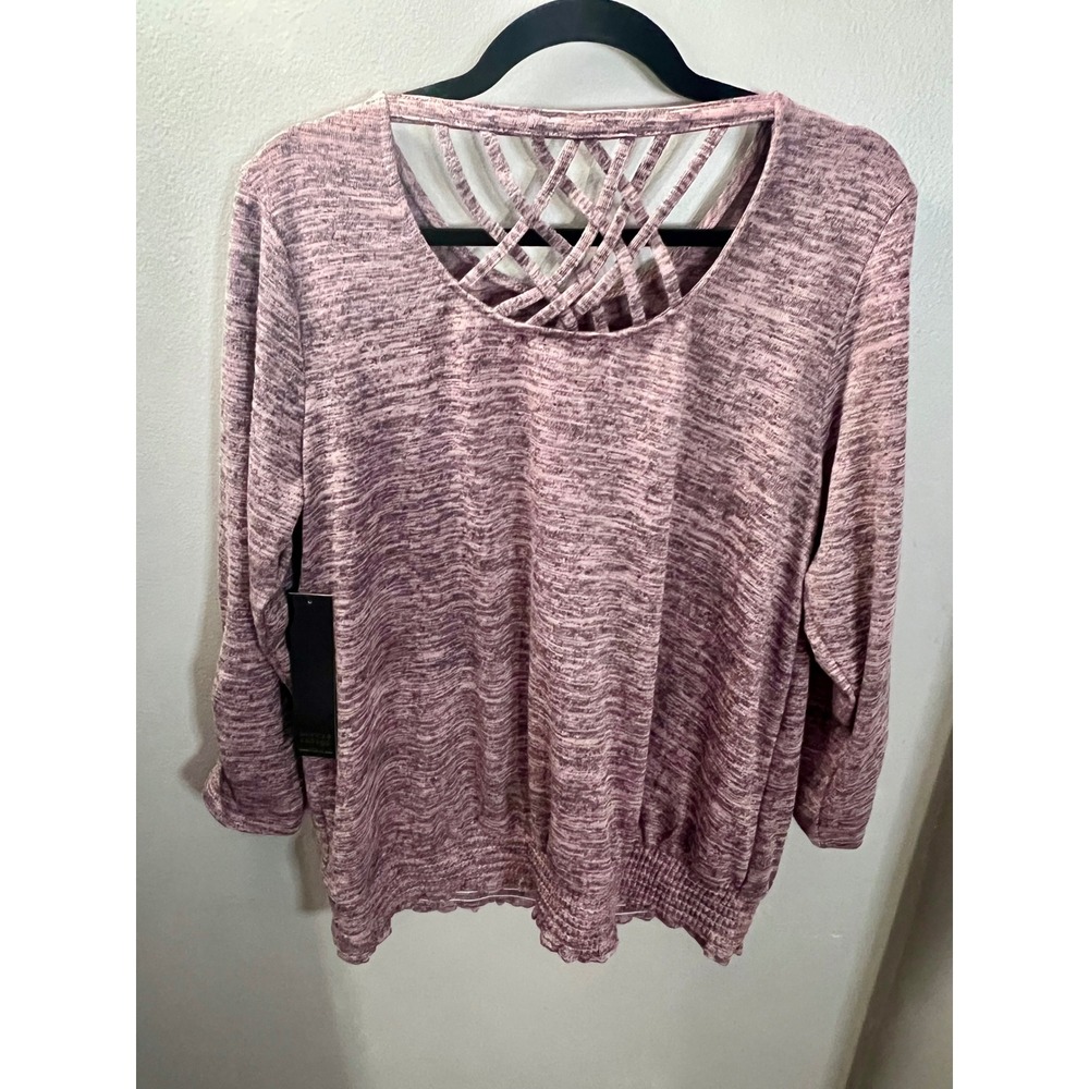 NWT Always Indigo Womens XL Mauve Pink Space Dye Lattice Back Bubble Hem Top